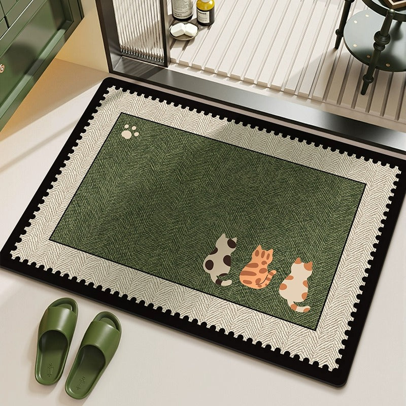 Stone Bath Mat Vintage Cartoon Diatomite Non-Slip | SouthCaf